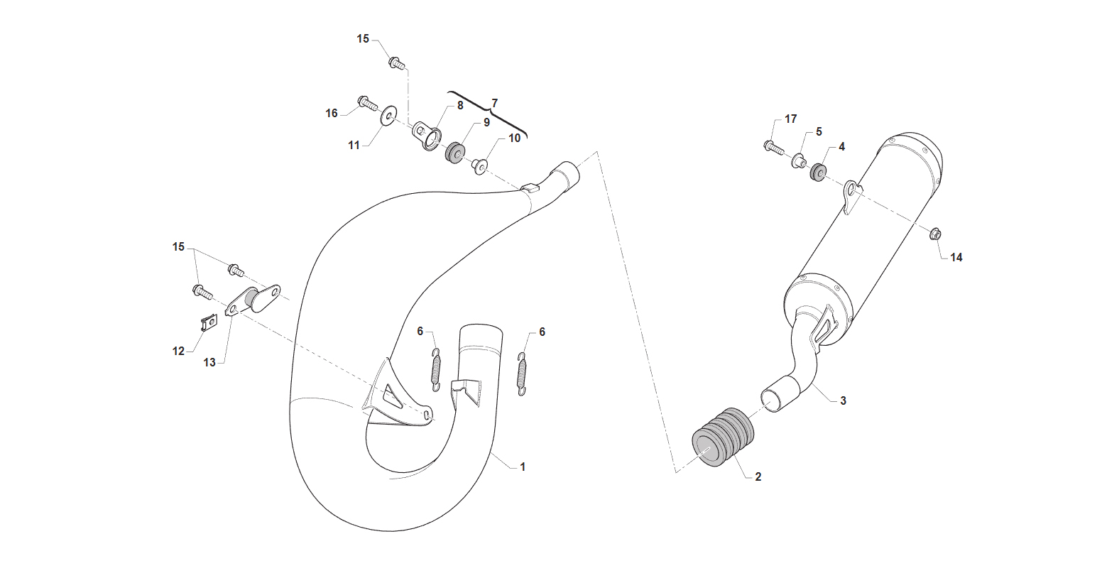 2T 125/144 MX 2013/2014 - BASTIDOR - TUBO DE ESCAPE